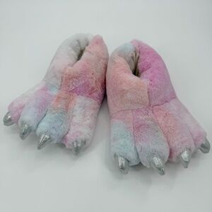 Plush Pastel Monster Paw Slippers with Silver Claws